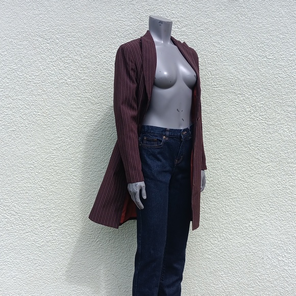 LARRY LEVINE CLASSICS LADIES BROWN PIN-STRIPED VINTAGE LIGHT OVERCOAT - Picture 5 of 17